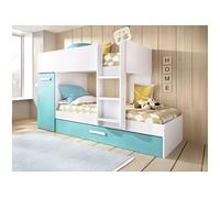 Lits Superposés ANTHONY avec rangements 3 x 90 x 190 cm - Blanc et bleu + Matelas