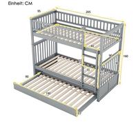 Lits Superposés avec Lit Gigogne 90X200 cm, Lit Enfant Triples avec Escaliers, Garde-Corps Haut Escalier Stable, Amovible, Gris