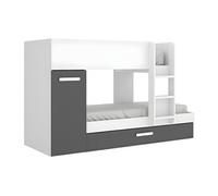 Lits superposés avec tiroir lit gigogne et rangements 3 x 90 x 190 cm - Anthracite et Blanc - ANTHONY