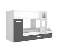 Lits superposés avec tiroir lit gigogne ANTHONY avec rangements 3 x 90 x 190 cm - Anthracite et Blanc
