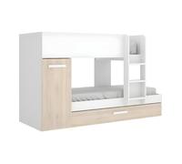 Lits superposés avec tiroir lit gigogne et rangements 3 x 90 x 190 cm - Blanc et Naturel - ANTHONY