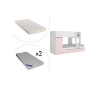 Lits superposés avec tiroir lit gigogne et rangements 3 x 90 x 190 cm - Blanc et rose + matelas - ANTHONY