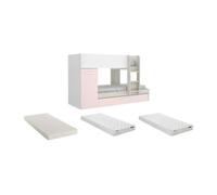 Lits superposés avec tiroir lit gigogne et rangements 3 x 90 x 190 cm - Blanc et rose + matelas - ANTHONY
