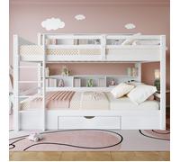 Lits superposés blanc 90x200cm avec tiroirs et rangement 2 lits enfants simples Pratique et gain de place- Sans matelas