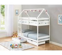 Lits superposés cabane 2 x 90 x 190 cm - 2 tiroirs - Pin - Blanc - CHORI