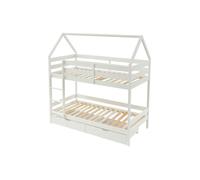 Lits superposés cabane 2 x 90 x 190 cm - 2 tiroirs - Pin - Blanc - CHORI