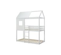 Vente-unique - Lits superposés cabane 2 x 90 x 190 cm - Pin et MDF - Blanc - LIDOVARA - pour Enfant