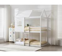 Lits superposés cabane 2 x 90 x 190 cm - Pin et MDF - Blanc + Matelas - LIDOVARA