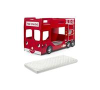 FIREMAN - Lits Superposés Camion Pompier 90x200cm + Matelas - Altobuy Rouge