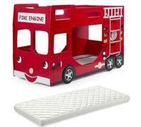 FIREMAN - Lits Superposés Camion Pompier 90x200cm + Matelas - Altobuy Rouge