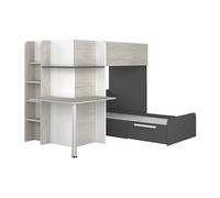 Lits superposés d'angle 2 x 90 x 190 cm - Avec bureau - Gris, blanc et noir - SAMUEL