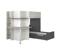 Lits superposés d'angle 2 x 90 x 190 cm - Avec bureau - Gris, blanc et noir - SAMUEL