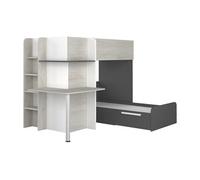Lits superposés d'angle 2 x 90 x 190 cm - Avec bureau - Gris, blanc et noir - SAMUEL