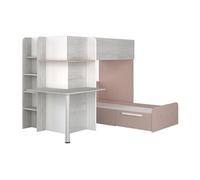 Lits superposés d'angle 2 x 90 x 190 cm - Avec bureau - Gris, blanc et rose - SAMUEL