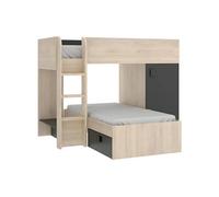 Lits superposés d'angle réversibles RICARDO - 2 x 90 x 190 cm - Rangements intégrés - Chêne et anthracite