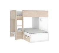 DEKIT Grupo RIMOBEL Move - Lit Train pour Chambre à Coucher avec Double Montage et Deux Lits - Blanc/Naturel - 191 x 150 x 255 cm