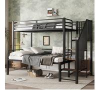 Lits Superposes En Fer Pour Enfants Adolescents Armoire Dangle Echelle Rangement Fer Mdf Noir Bois Vintage 90x200cm Sans Matelas