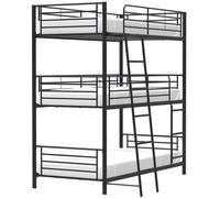 TRIO - lits superposés en métal noir sommiers inclus 3x90x190 cm