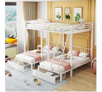 Lits superposés enfant 3 places 90/140 x 200 cm Lit triple Lit simple en métal avec échelle balustrade et sommiers à lattes - blanc