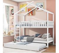Lits superposés enfant 3 places 90 x 200cm Lits triples Lit cabane Lit simple bois avec Lit gigogne et Sommier à lattes - blanc