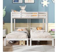 Lits superposés enfant 3 places 90x200cm, Lit triple avec sommier lattes, Lit mezzanine aver escaliers, lit ado,Bois massif, blanc
