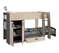 Lits superposés enfant avec rangements - Décor Chene Jackson et Gris Ombre - 2 x 90 x 200 cm - MIST Gris G