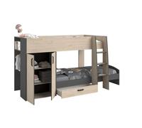 Lits Superposés Enfant Avec Rangements - Décor Chene Jackson Et Gris Ombre - Sommiers Inclus - 2 X 90 X 200 Cm - Mist Multicolore