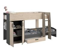 Lits Superposés Enfant Avec Rangements - Décor Chene Jackson Et Gris Ombre - Sommiers Inclus - 2 X 90 X 200 Cm - Mist Multicolore
