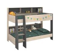 Lits superposés enfant - Décor Chene Jackson et Gris Ombre - Sommiers inclus - 2 x 90 x 200 cm - JIM