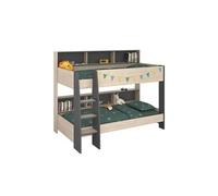 Lits superposés enfant - Décor Chene Jackson et Gris Ombre - Sommiers inclus - 2 x 90 x 200 cm - JIM