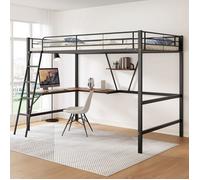 Lits superposés Lit Mezzanine 90x200cm Lit jeune Lit en métal avec bureau en L et une étagère Noir