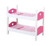 Lits superposes pour Poupon 54x29x43cm Love Coeur Rose et Blanc - lit Jumeaux en Bois + literie - Set Accessoire Poupee + 1 Carte - Fille