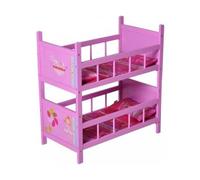 Lits superposés Rose en Bois 51x28x54cm pour poupée - lit Jumeaux en Bois avec literie - Set Accessoire Poupon Plus Carte Offerte