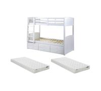 Lits superposés séparables ANCHISE II - 2 x 90 x 190 cm - Avec rangements - Pin blanc + matelas
