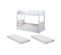 Lits superposés séparables ANCHISE II - 2 x 90 x 190 cm - Avec rangements - Pin blanc + matelas