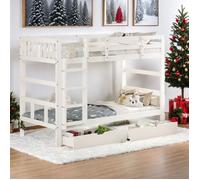 Lits superposés séparables enfant 2x90x200 cm - Lit Mezzanine avec tiroirs et rangement - avec échelle et garde - Bois Massif-