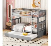 Lits superposés séparables enfant 90x200 cmLit triple avec lit gigogne 90X190,lit enfant avec barrières,Cadre pin,Gris