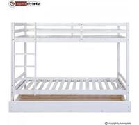 Homestyle4u Lit superposé 90 x 200 cm coffre de rangement échelle robuste sommier à lattes blanc