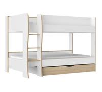 Lits superposés - Tiroir - ROOMY - Blanc / Chêne naturel - GAMI
