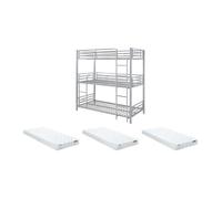 Lits superposés triple 3 x 90 x 190 cm - Métal - Argent + Matelas - ELOUAN III