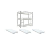 Lits superposés triple 3 x 90 x 190 cm - Métal - Blanc + Matelas - ELOUAN III