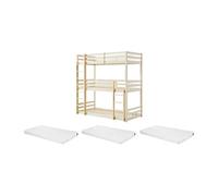 Lits superposés triple - 3 x 90 x 200 cm - Pin - Beige et naturel + matelas - VAGAR