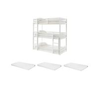 Lits superposés triple - 3 x 90 x 200 cm - Pin - Blanc + matelas - VAGAR