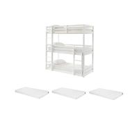 Lits superposés triple - 3 x 90 x 200 cm - Pin - Blanc + matelas - VAGAR