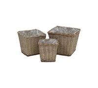 Vidaxl Lits Surélevés 3 Pcs Osier Avec Doublure En Pe Marron