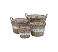 Lits Surélevés 4 pcs Osier avec Doublure en PE Jardinière Bac de Fleur