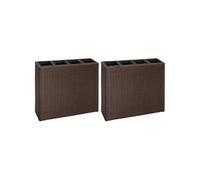 Lits surélevés de jardin et 4 pots 2 pcs Résine tressée Marron