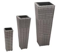 vidaXL Lits surélevés de jardin 3 pcs Résine tressée Gris Vert G