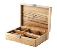 LITT Boîte de rangement portable en bois de teck - Ensemble de rangement à roulettes avec plateau, accessoires à rouler avec couvercle - Accessoires à rouler avec rangement discret et sécurisé -