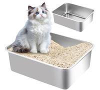 Litter à litière en Acier Inoxydable à côtés, Boîte litière pour Chats en Acier Inoxydable, 18x14x6 Rust Proof épaissante Haute arrière, Non Collante et Facile Nettoyer, appropriée